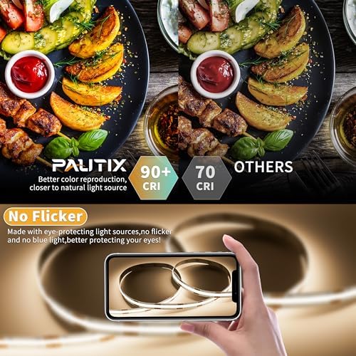 PAUTIX 5V USB COB LED Strip Lights Dimmable LED Lights 4000K Natural White with RF Remote,1200lm,Dotless Flexible Tape Light for Under Cabinet,Bedroom,TV Backlight,Kitchen,Shelf,Mirror Lighting 6.56ft - Image 4