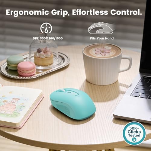 Wireless Keyboard Mouse Combo, Magnetic Wrist Rest, Round Keycap, Aqua Blue - Image 6