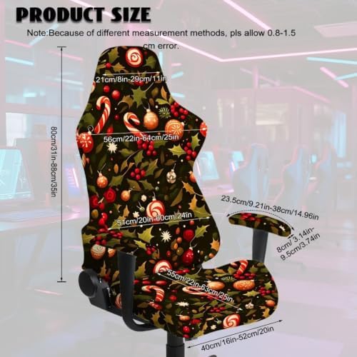 Christmas Holly Game Chair Covers Set of 4 Christmas Candy Gaming Chair Covers with Straps Office Chairs Slipcovers Stretchable Backrest and Seat Protectors for Holiday Home Office - Image 5