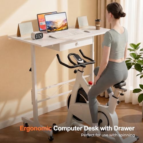COMHOMA Small Standing Desk with Storage Drawer, Mobile Height Adjustable Rolling Sit Stand Desk with Lockable Wheels 4‑Level Portable Laptop Desk for Small Space Home Office Treadmill Workstation - Image 4