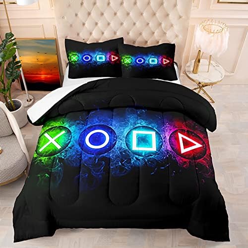 Gamer Comforter Sets for Boys, Video Gaming Comforter Set Full Size, Cool Black Gamer Gamepad Bedding Sets for Boys Kids Playroom Decor, 1 Comforter and 2 Pillowcases - Image 5