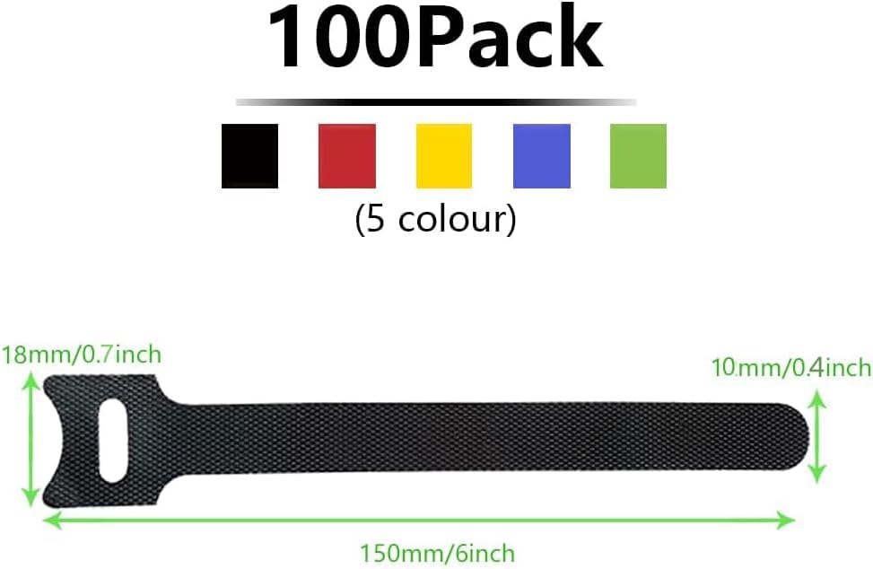 100 Pack 5 Color Reusable Cable Ties Multi Color Releasable Cable Straps Adjustable Hook and Loop Colorful Cable Wire Tidy for PC Cable Management - Image 3