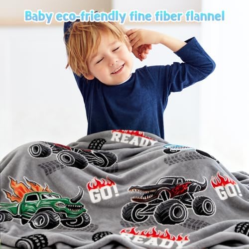 Truck Shark Glow in The Dark Blanket Truck Toys Gifts for Kids Boys Teens Age 1-16 Years Old Toddlers Birthday Christmas Halloween Excavator Construction Tractor Car Throw Room Decor Grey 50"x 60" - Image 6