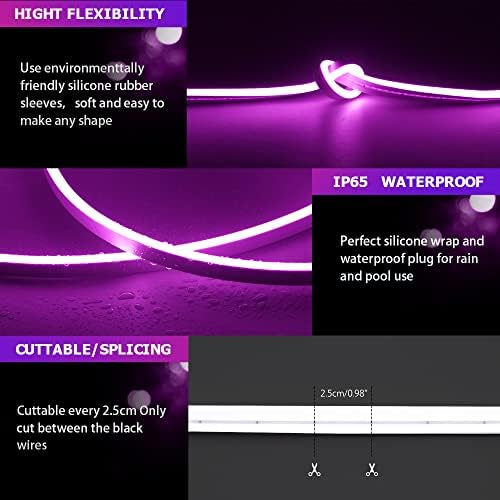 LED Neon Lights Flexible Purple 16.4FT/5M 12V DC Waterproof Flexible LED NEON Light for Indoors Outdoors Decorm [Power Adapter Included] - Image 2
