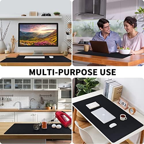 Leather Desk Pad, Mouse Pad, Non-Slip Desk Protector Mat, Leather Desk Blotter, Computer Desk Pad, Waterproof Desk Mat for Home Office and Decor - Black (31.5×15.7 Inches) - Image 3