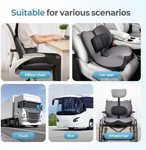 FLORICH 2 in1 Truck Seat Cushion and Lumbar Support Pillow Memory Foam Car Seat Cushion with Adjustable Strap for Truck Driver Long Drives, Fits Semi Truck Seat,Car,Office&Gaming Chair(Black) - Image 5