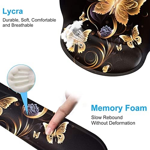 Keyboard Wrist Rest and Mouse Pad Wrist Support Set with Coffee Coaster, Non-Slip PU Base for Gaming and Office, Comfortable & Lightweight for Easy Typing & Pain Relief,Gold Butterfly - Image 5