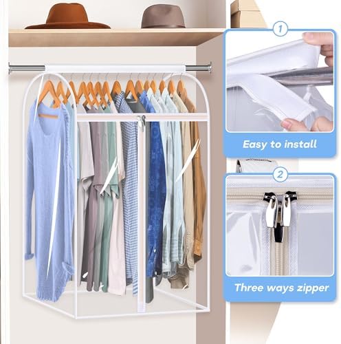 KEETDY 35" Hanging Garment Bags for Closet Storage Large Clear Garment Bags for Hanging Clothes Garment Rack Cover Coat Protector for Suit, Wardrobe, Bottom Enclosed - Image 5
