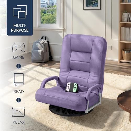 Best Choice Products Swivel Gaming Chair 360 Degree Multipurpose Floor Chair Rocker for TV, Reading, Playing Video Games w/Lumbar Support, Armrest Handles, Adjustable Foldable Backrest - Light Purple - Image 4