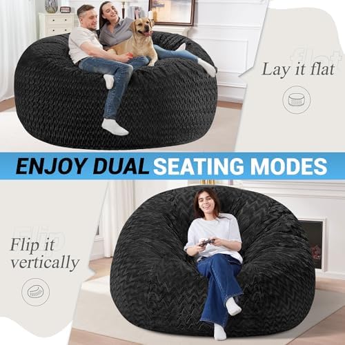 HABUTWAY 6FT Bean Bag Chair,Giant Bean Bag Chairs for Adults,Big Bean Bags with Memory Foam Filled, Large Beanbag Chairs with Chevron Plush Cover-Black - Image 4