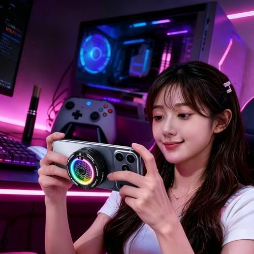 Magnetic Phone Cooler, Low Noise USB Cooling Fan with Smart Temp Control, RGB Light, Magnetic Ring & Clip Compatible, Cellphone Radiator for iPhone Magnetic Series/Android/Tablet/iPad - Image 6