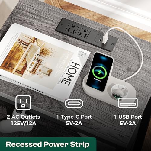 Huuger Nightstand with Charging Station, 27.6 Inch Bedside Table,Side Table - Image 4