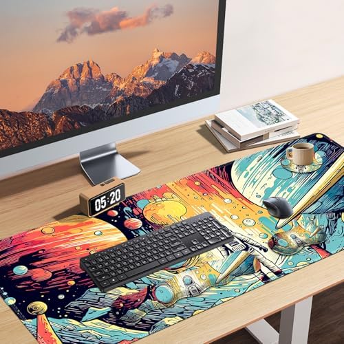 AIMSA Desk Mat Set, Mouse Pad with Wrist Rest +Keyboard Wrist Rest +Large Mouse Mat +Coaster, 4in1 Extended Gaming Mousepad Set for Home Office, Planet Astronaut - Image 6