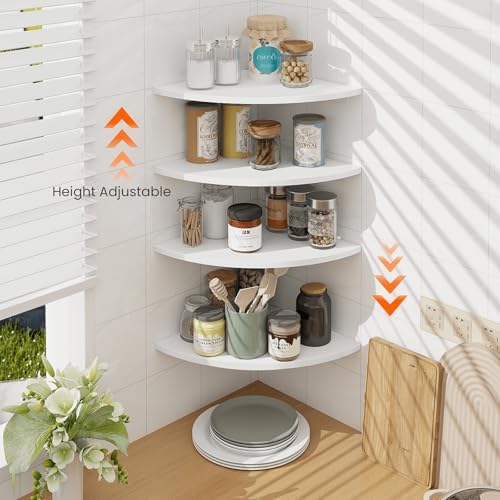 Homode Corner Floating Shelves, Set of 4 Round Corner Shelf Wall Mount with Cord Hole, 12 Inch Wood Curved Corner Hanging Shelf for Cable Box, Speaker, TV Cords, Books, Plants, White - Image 7