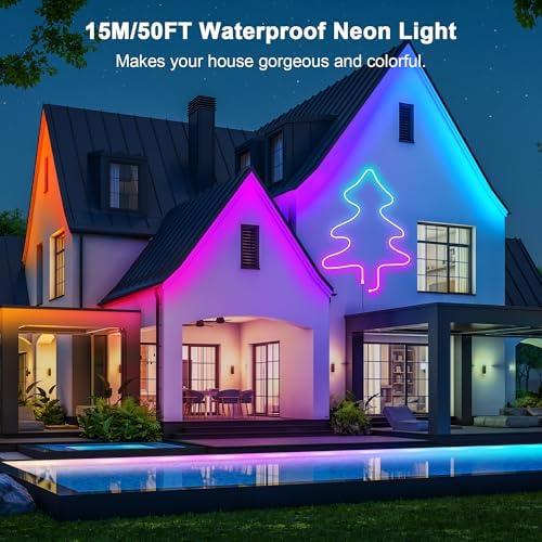 Cozylady RGB Neon Light LED Rope Light,Waterproof Bluetooth APP Remote Control Music Sync Strip Light,24V Flexible DIY Silicone Light for Bedroom Home Indoor Outdoor Decoration(15m/50ft) - Image 3