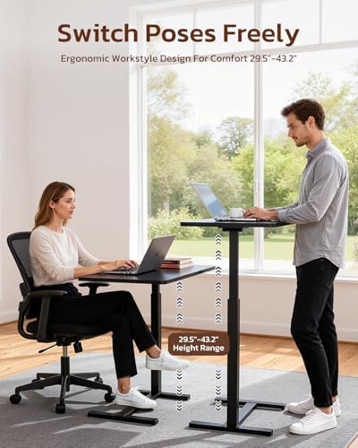 Overbed Bedside Table with Hidden Casters, Adjustable Pneumatic Mobile Laptop Computer Standing Desk, Rolling Laptop Table, Movable Overbed Table Hospital Home Use, Black - Image 4