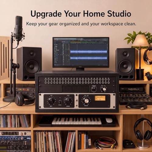 AceOrbit 4U Wooden Studio Rack for Pro Audio Gear 4u Audio Rack Case in Oak Finish Compact Efficient Desktop Storage Protect Equipment Studio Control Home Room Use(Black) - Image 5