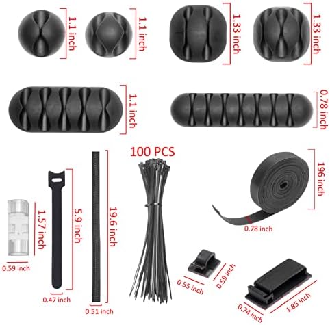 Eco-Fused Cord Organizer Kit - Wire Management - Slot Cable Holders, Self Adhesive Cable Clip Holders, Fastening Cable Ties, Hook Loop Cable Straps, Reusable Hook Loop Cable Ties, Cable Sleeve Split. - Image 2