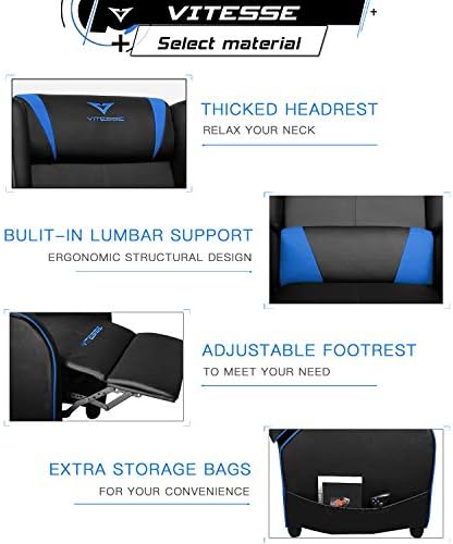 VITESSE VIT Gaming Recliner Chair Racing Style Single PU Leather Sofa Modern Living Room Recliners Ergonomic Comfortable Home Theater Seating, Blue. - Image 4