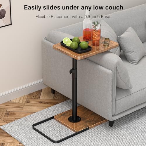 Tv Trays Set of 2 for Couch - 360°Swivel Height Adjustable, Larger Metal and Wooden Base to Prevent Slipping，TV Tray C Shaped End Table Food Snack Trays for Eating Sofa Bed Bathroom - Image 5