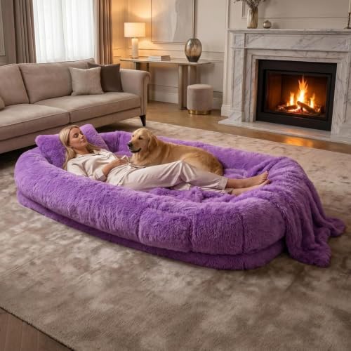 Human Dog Bed, Oversized Plush Lounger Bed with Plump Pillow and Blanket by FollowUs