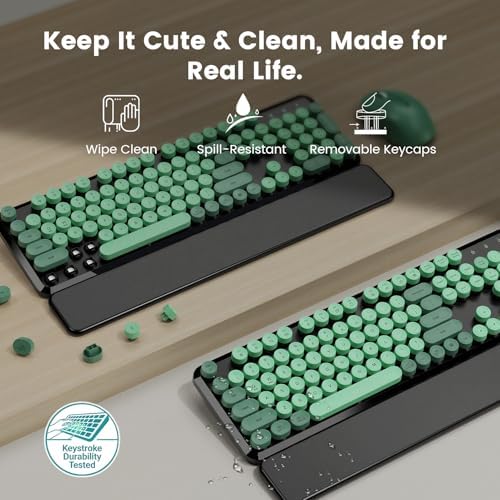 Wireless Keyboard Mouse, Magnetic Wrist Rest, Round Keycaps, Green & Black - Image 4