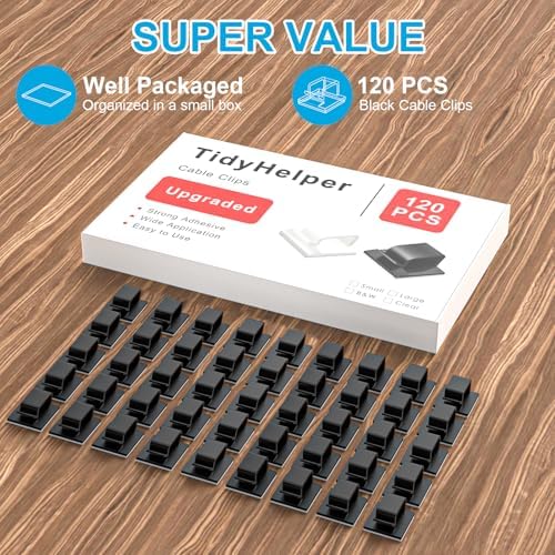 120 PCS Cable Clips, Adhesive Cord Clips for Wires on Wall, Strong Wire Clips Holders Cord Organizer for Cable Management, Christmas Lights, USB, Phone Charger, Cat 6, Car Dash Cam (Small, Black) - Image 2