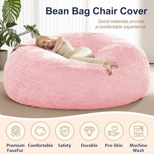 Fluffy Bean Bag for Stuffed Animals Storage, Faux Fur Washable Bean Bag Chair Cover(No Filler) for Textile Plush Toys, Beanbag Chair Cover for Adults Kids Teens, 5FT, Pink - Image 4