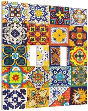 Decorative Light Switch Cover Plate Vintage Traditional Colorful Mexican Talavera Tiles Style 2 Gang Switch Plate Covers Double Toggle Wall Plate Dual Device Electrical Dimmer Switchplate - Image 2