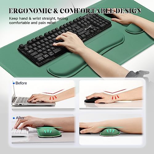 Gimars 4 in 1 Mouse Pad and Keyboard Wrist Rest Set, Large Mouse Pad with Memory Foam Wrist Support Pad for Desk with Coaster, Easy Typing Pain Relief, Gaming Office Home, 31.5x12 inch, Dark Green - Image 4