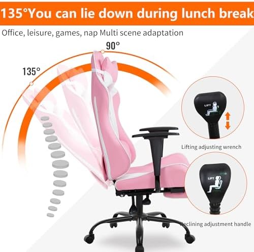 Gaming Chair, High Back PU Leather Gaming Chairs Computer Chair with Headrest & Lumbar Support, Height Adjustable Wide Seat Gaming Chairs for Adults, Game Chair with Footrest & Armrest - Image 5