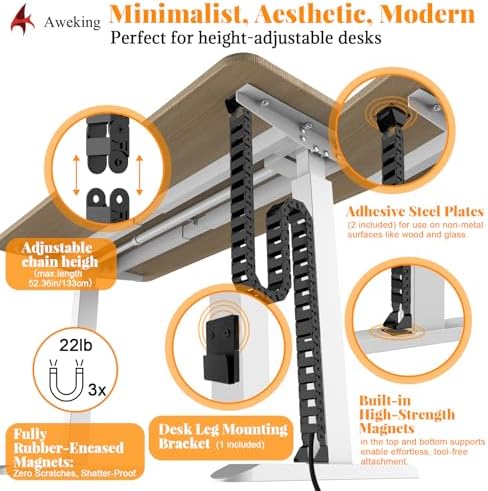 Standing Desk Cable Management Spine - Under Desk Cable Management Snake with Magnetic Mount, Flexible PA66 Nylon Vertebrae Cord Organizer Raceway, Adjustable Length for Office, Gaming, Sit-Stand Desk - Image 3