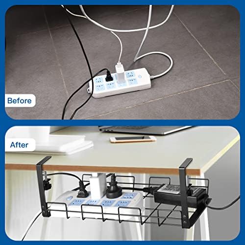 NoDrill 2 Pack 15.7" Under Desk Cable Management Tray, Sturdy Metal Cord Organizer for Office & Home Standing Desk - Image 6