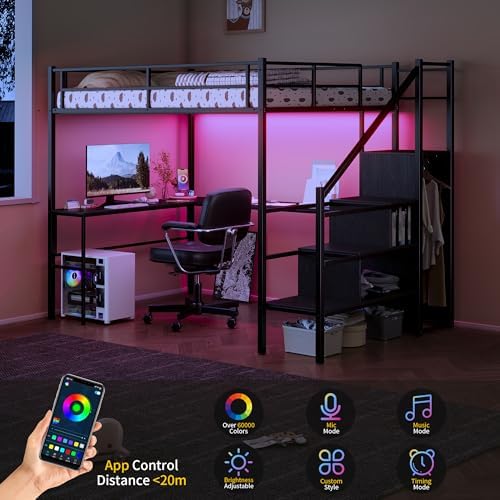 Metal Full Size Loft Bed with L-Shaped Gaming Desk & Storage Staircase - Image 4