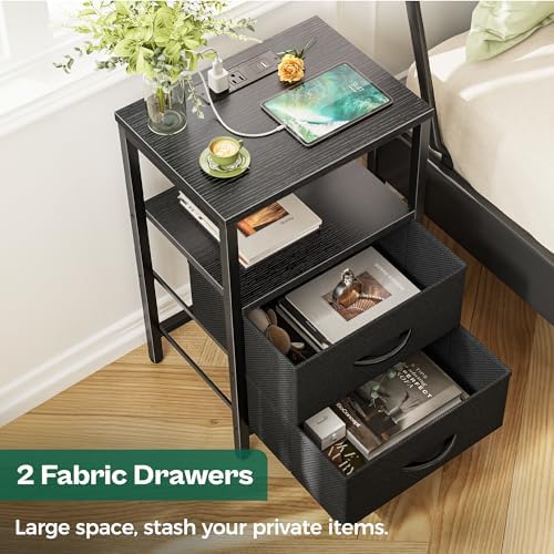 Huuger Nightstands Set of 2, End Tables with Charging Station, Side Table - Image 5