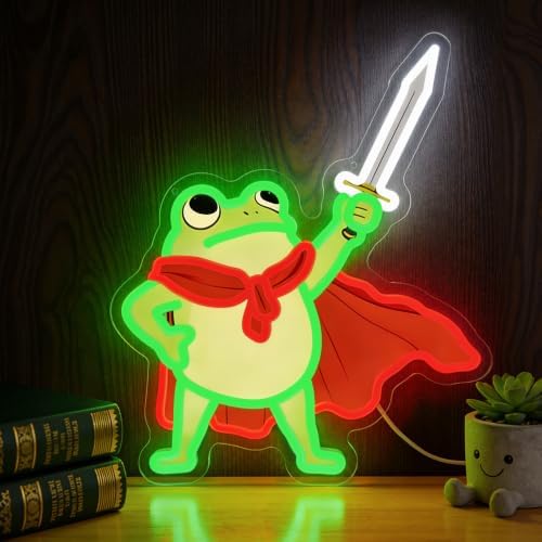 Frog Neon Sign, Frog with Sword LED Neon Lights Signs for Game Room Decor by Gevbay