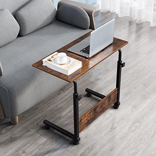 TV Tray Bed Side Table, Portable Rolling Desk Hospital Bed Laptop Table, Small Standing Desk with Wheels Adjustable Height for Sofa, Bedside, Tablet Use, Secure Non Tilt, 31.5" W, Brown - Image 6
