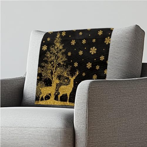 Small Recliner Headrest Cover 26x16 Inch 2/Set - Christmas Decorative Deer Waterproof Washable Polyester Fabric, Sofa Non-Slip Design with Fixing Fixing Nails for Home/Office by ZCFYGDX