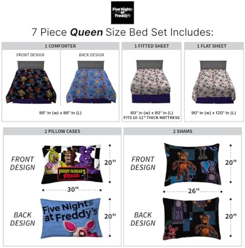 Five Nights At Freddy's Kids Bedding Super Soft & Cozy Comforter and Sheet Set with Sham, 7 Piece Queen Size, (Officially Licensed Product) By Franco - Image 4