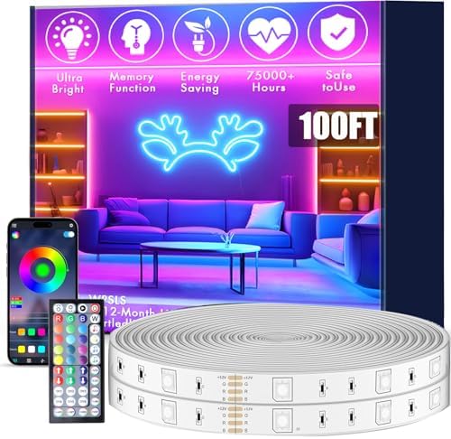 roperry 100FT Outdoor LED Strip Lights, IP68 RGB LED Lights with Remote and APP Control, Outdoor Strip Lights for Pool, Balcony, Roof, Garden, Stairs (1 Roll) by roperry