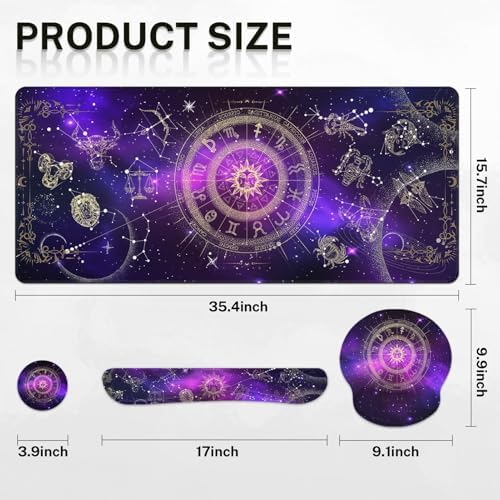 Arttown Keyboard Mouse Pad Set, 4 in 1 Desk Mat Set Galaxy Space - Image 2
