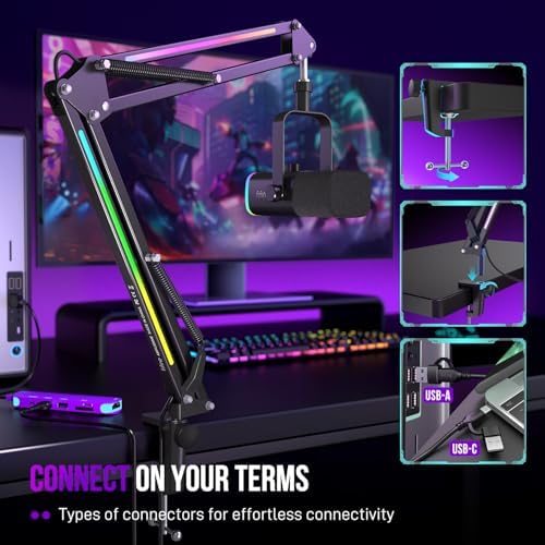 FIFINE AmpliGame BM38 Metal Microphone Boom Arm Stand with RGB for Gaming - Image 5