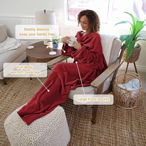 Catalonia Wearable Blanket with Sleeves for Women & Men, Fleece Wrap Throw - Image 3