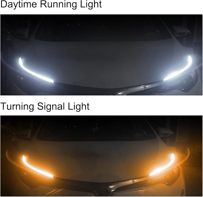TEKSHINNY Car LED Strip Lights, 2Pcs 24 Inch Flexible LED Headlight Strips Dual Color White Turn Signal Yellow Lights Waterproof Car Daytime Running Light Strip for Truck SUV - Image 2