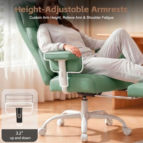 Vonesse Office Chair, Desk Chair with Soft Adjustable Armrests, Ergonomic High Back Gaming Chair with Lumbar Support, Executive Computer Chairs with Footrest (PU Leather, Green) - Image 4