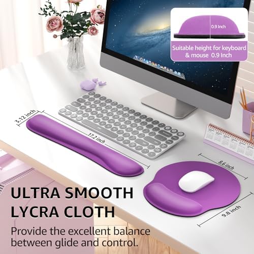KTRIO Keyboard Wrist Rest & Mouse Pad with Wrist Rest, Violet Purple | Memory Foam Wrist Support, Ergonomic Design, Non-Slip Base, Office and Home Use - Image 5