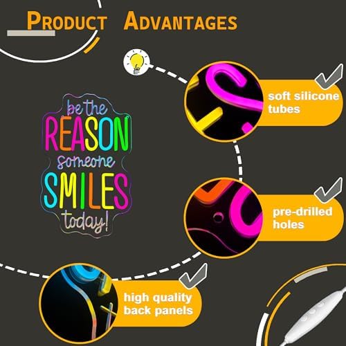 Allball Be The Reason Someone Smiles Today Neon Sign, Motivational Neon Light USB Powered LED Dimmable Inspirational Sign, for Classroom Office Bedroom Living Room Wall Decor(15.7 * 9.8 In) - Image 4