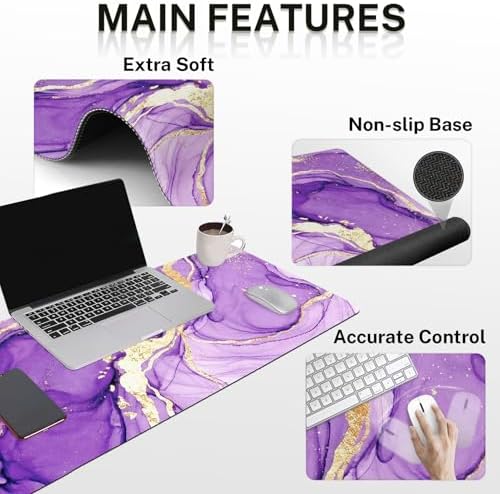 Arttown Keyboard Mouse Pad Set, 4 in 1 Desk Mat Set Marble Abstract Purple - Image 3