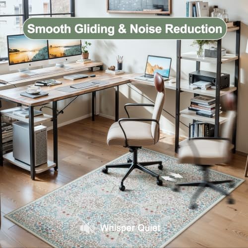 Anidaroel 36"x48" Green Floral Office Chair Mat for Hardwood Floor, Office Rugs for Rolling Chair, Computer Gaming Chair Mat, Under Desk Chair Floor Mat Large Protector Carpet for Office Chair - Image 4