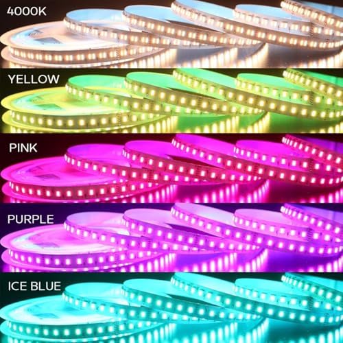 24VDC Highest Density 5-in-1 5050 RGBWW (RGB+Warm White+Daylight) 112LEDs/m Bright RGBCCT LED Strip 16.4FT Dimmable Tape Lights for Bedroom Decor (IP20 Non-Waterproof 12MM Width) - Image 5